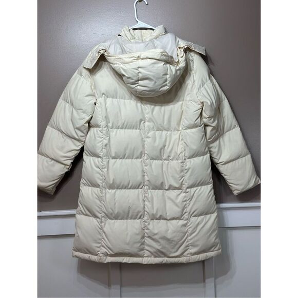 L.L. Bean Mid Long Cream Hooded Down Puffer All Weather Coat Jacket Large - Picture 11 of 11